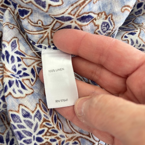 J. Jill Love Linen Tunic Top Womens Size 2X Blue Floral Boho Peasant Blouse - Picture 6 of 9